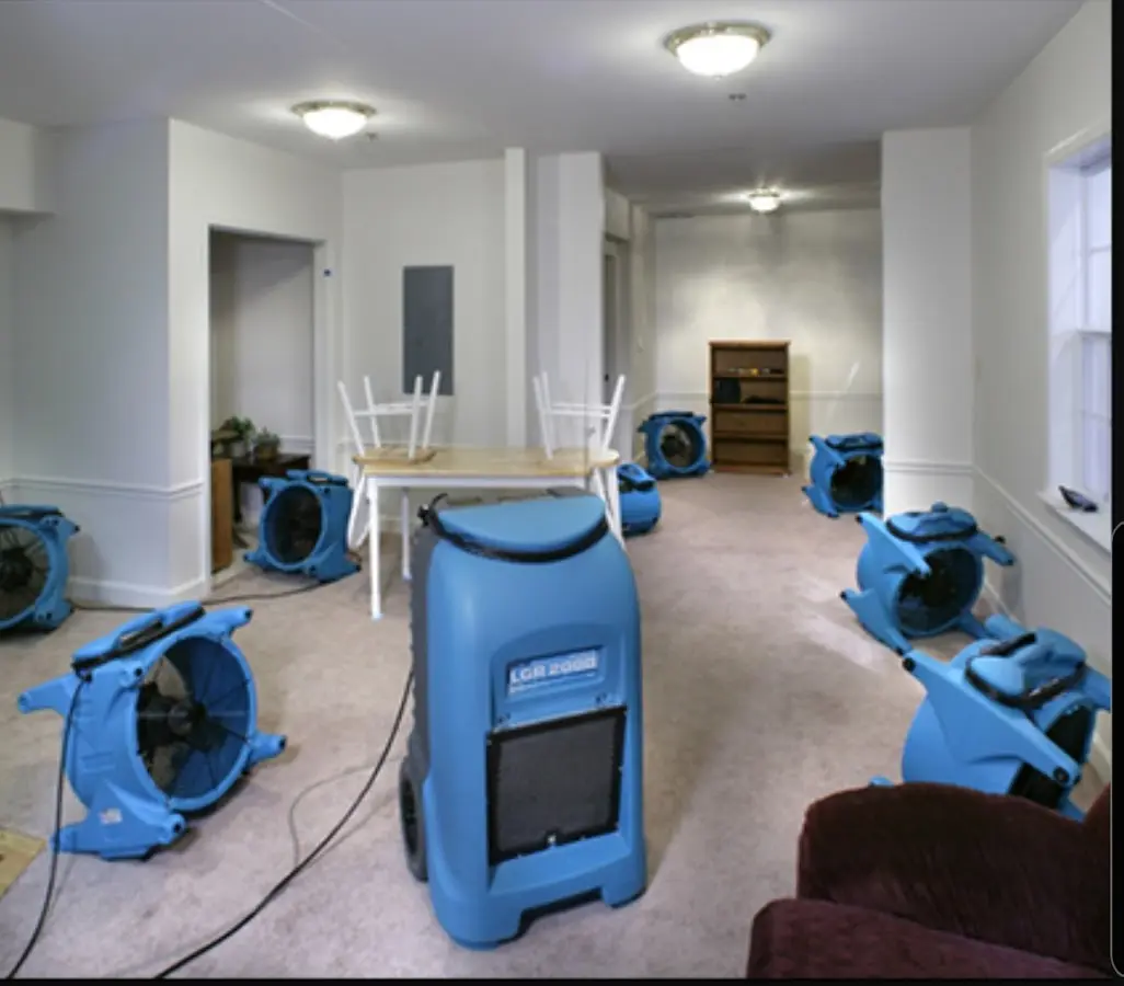 Air movers and dehumidifier setup for Water Extraction & Removal in Guymon